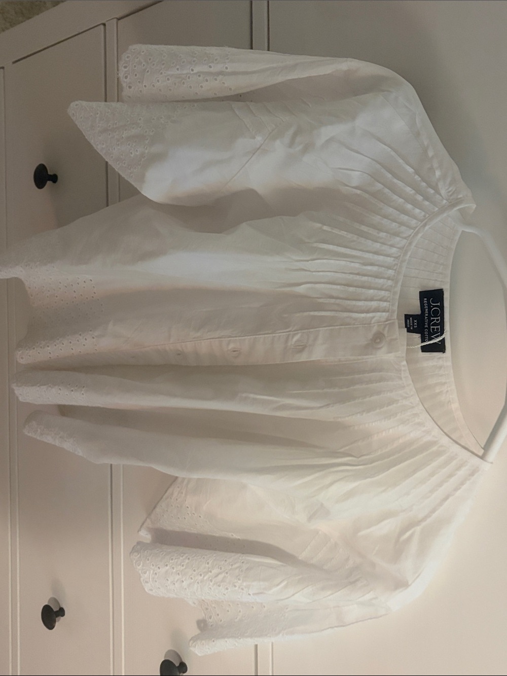 J. Crew White Eyelet Pintuck Blouse